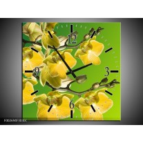 Wandklok op Canvas Orchidee | Kleur: Geel, Groen, Wit | F002694C
