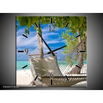 Wandklok op Canvas Vakantie | Kleur: Blauw, Wit, Groen | F002697C