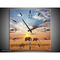 Wandklok op Canvas Olifant | Kleur: Grijs, Geel, Blauw | F002703C