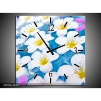 Wandklok op Canvas Bloemen | Kleur: Blauw, Wit, Geel | F002716C