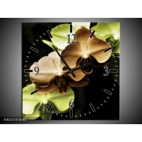 Wandklok op Canvas Orchidee | Kleur: Groen, Bruin, Zwart | F002723C