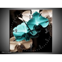 Wandklok op Canvas Orchidee | Kleur: Blauw, Zwart, Grijs | F002727C