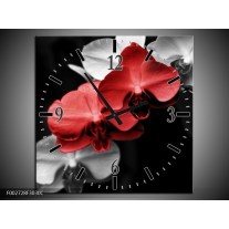 Wandklok op Canvas Orchidee | Kleur: Rood, Zwart, Grijs | F002728C