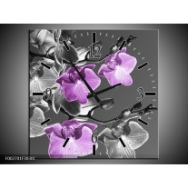Wandklok op Canvas Orchidee | Kleur: Grijs, Paars, Zwart | F002741C