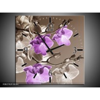 Wandklok op Canvas Orchidee | Kleur: Bruin, Paars | F002742C