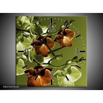 Wandklok op Canvas Orchidee | Kleur: Groen, Bruin | F002743C