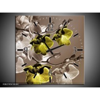 Wandklok op Canvas Orchidee | Kleur: Groen, Bruin | F002745C