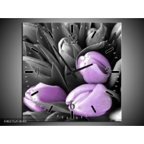 Wandklok op Canvas Orchidee | Kleur: Paars, Zwart, Grijs | F002752C