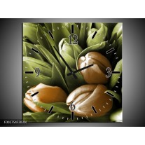 Wandklok op Canvas Orchidee | Kleur: Bruin, Groen, Zwart | F002754C