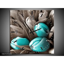 Wandklok op Canvas Orchidee | Kleur: Grijs, Blauw, Zwart | F002757C