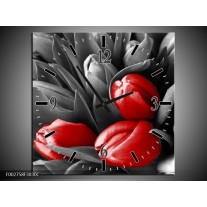 Wandklok op Canvas Orchidee | Kleur: Grijs, Rood, Zwart | F002758C