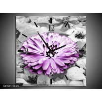 Wandklok op Canvas Gerbera | Kleur: Paars, Grijs | F002781C