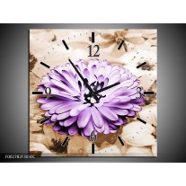 Wandklok op Canvas Bloem | Kleur: Paars, Bruin | F002782C