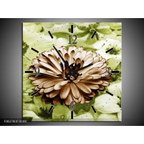 Wandklok op Canvas Bloem | Kleur: Groen, Bruin | F002783C