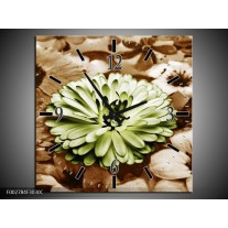 Wandklok op Canvas Bloem | Kleur: Groen, Bruin | F002784C