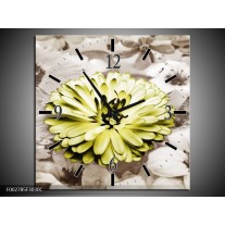 Wandklok op Canvas Gerbera | Kleur: Groen, Sepia | F002785C