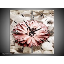 Wandklok op Canvas Gerbera | Kleur: Sepia, Bruin, Rood | F002786C