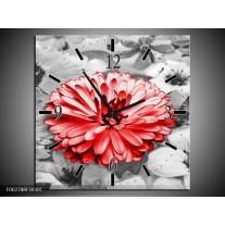 Wandklok op Canvas Gerbera | Kleur: Grijs, Rood | F002788C