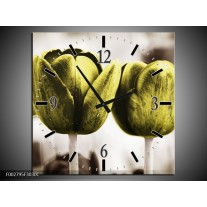 Wandklok op Canvas Tulpen | Kleur: Bruin, Groen | F002795C