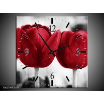 Wandklok op Canvas Tulpen | Kleur: Rood, Wit, Grijs | F002799C