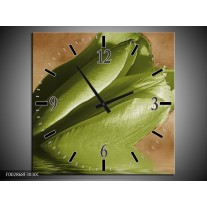 Wandklok op Canvas Tulpen | Kleur: Groen, Bruin | F002868C