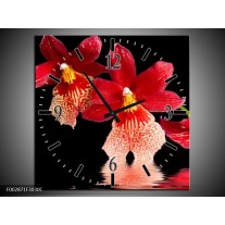 Wandklok op Canvas Orchidee | Kleur: Rood, Zwart, Wit | F002871C