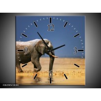 Wandklok op Canvas Olifant | Kleur: Blauw, Grijs, Geel | F002905C