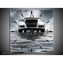 Wandklok op Canvas Auto | Kleur: Grijs, Zwart, Wit | F002907C