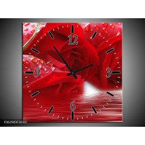 Wandklok op Canvas Roos | Kleur: Rood, Grijs, Wit | F002909C