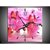 Wandklok op Canvas Orchidee | Kleur: Roze, Wit | F002910C
