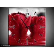 Wandklok op Canvas Tulpen | Kleur: Zwart, Rood, Grijs | F002929C