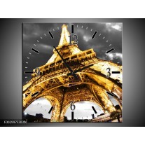 Wandklok op Canvas Eiffeltoren | Kleur: Geel, Zwart, Grijs | F002997C