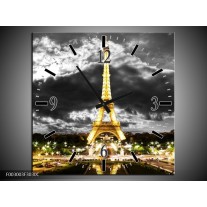 Wandklok op Canvas Eiffeltoren | Kleur: Grijs, Bruin, Zwart | F003003C
