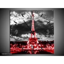 Wandklok op Canvas Eiffeltoren | Kleur: Grijs, Rood, Zwart | F003005C