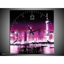 Wandklok op Canvas Nacht | Kleur: Paars, Roze, Zwart | F003021C