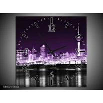 Wandklok op Canvas Nacht | Kleur: Paars, Grijs, Zwart | F003073C