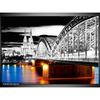 Foto canvas schilderij Brug | Grijs, Bruin, Blauw 