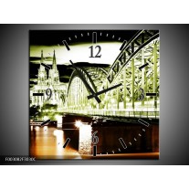 Wandklok op Canvas Brug | Kleur: Groen, Bruin, Zwart | F003082C