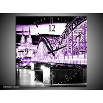 Wandklok op Canvas Brug | Kleur: Groen, Bruin, Zwart | F003083C