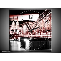 Wandklok op Canvas Brug | Kleur: Rood, Zwart, Wit | F003085C