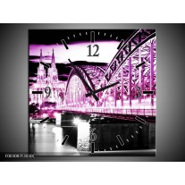 Wandklok op Canvas Brug | Kleur: Paars, Zwart, Grijs | F003087C