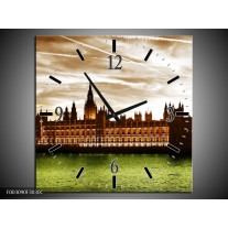 Wandklok op Canvas Londen | Kleur: Groen, Bruin, Wit | F003090C