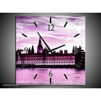 Wandklok op Canvas Londen | Kleur: Paars, Zwart, Wit | F003094C