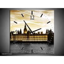 Wandklok op Canvas Londen | Kleur: Geel, Zwart, Wit | F003097C