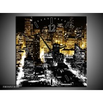 Wandklok op Canvas Nacht | Kleur: Geel, Bruin, Zwart | F003105C