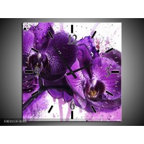 Wandklok op Canvas Orchidee | Kleur: Paars, Wit, Zwart | F003113C