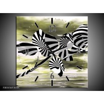 Wandklok op Canvas Roos | Kleur: Zwart, Wit, Groen | F003156C