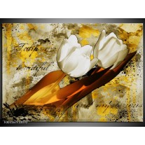 Foto canvas schilderij Tulpen | Wit, Bruin, Geel 