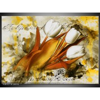 Glas schilderij Tulpen | Wit, Bruin, Geel 