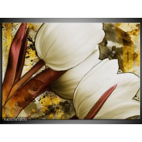 Glas schilderij Tulpen | Wit, Bruin, Geel 